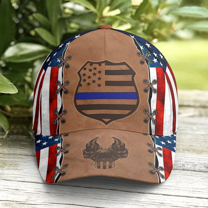 Police US Flag Classic Leather Baseball Cap Lasfour CO0765