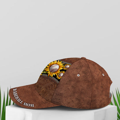 Sunflower Baseball Mom Leather Style Baseball Cap Lasfour CO0741