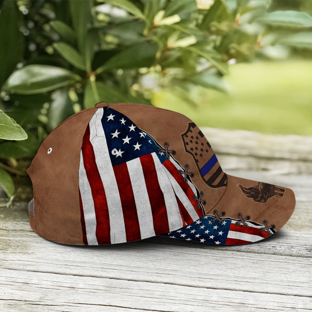 Police US Flag Classic Leather Baseball Cap Lasfour CO0765