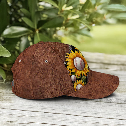 Sunflower Baseball Mom Leather Style Baseball Cap Lasfour CO0741