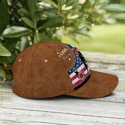 Couple Love Hunting American Flag Leather Style Baseball Cap Lasfour CO0779