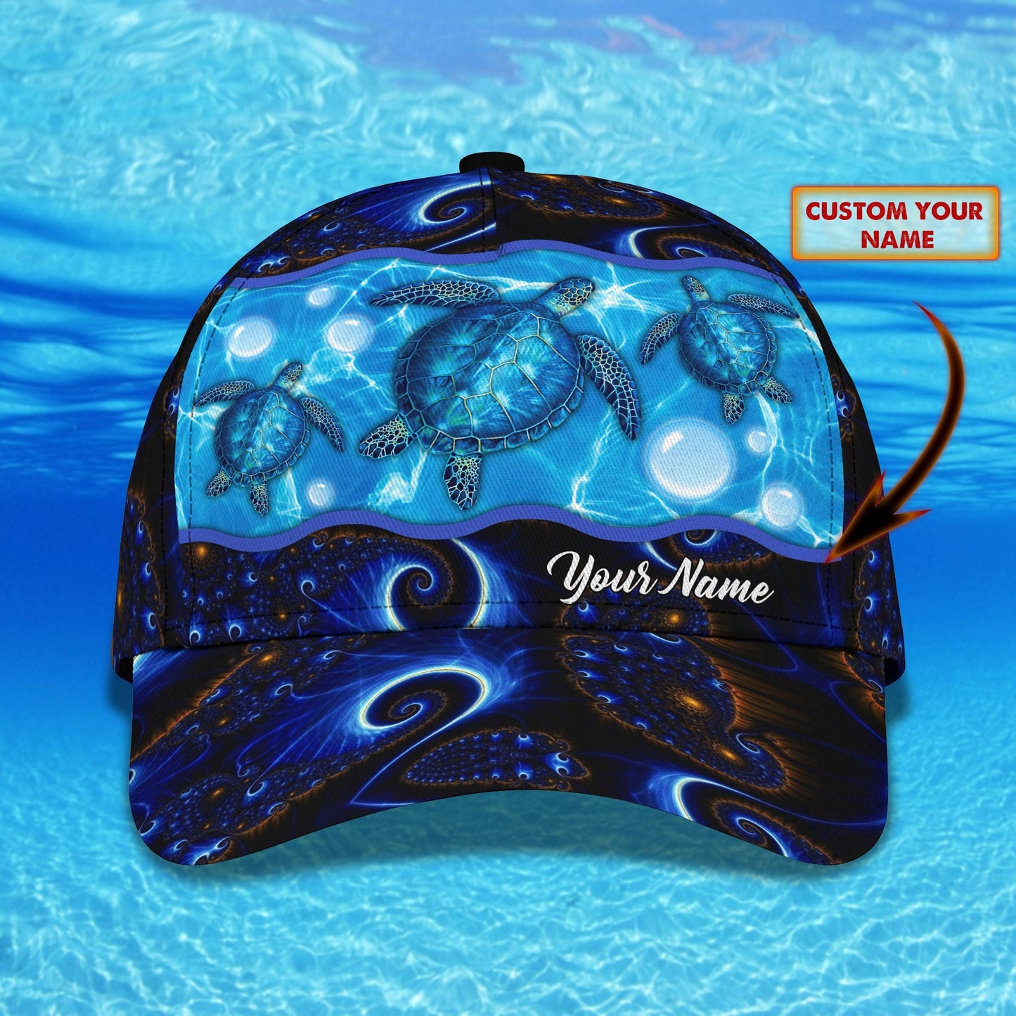 3D Classic Cap Blue Turtle Personalized Name Cap Namah20 Lasfour CA1101