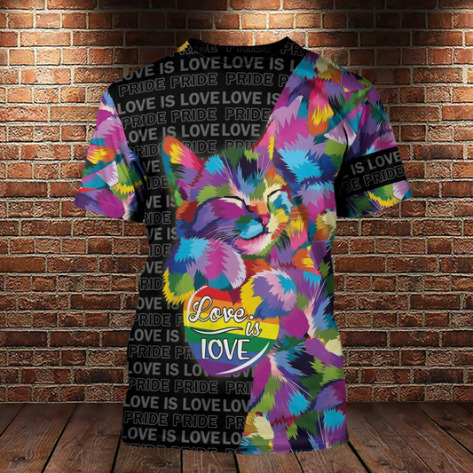 LGBT Cat T Shirt Love Is Love 3D All Over Printed Shirts For LGBT Community LO0749