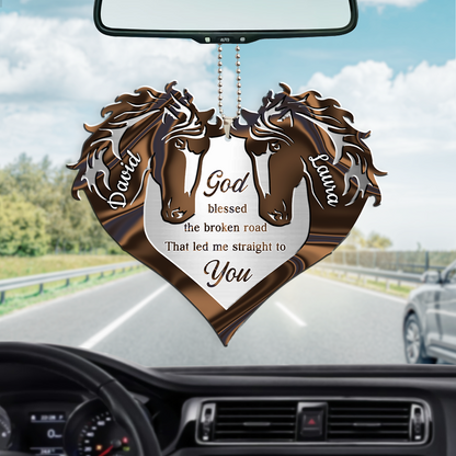 Heart Of Couple Horse God Blessed Personalized Two Sided Ornament, Couple Ornament For Car, Car Hanging Ornament OO0144