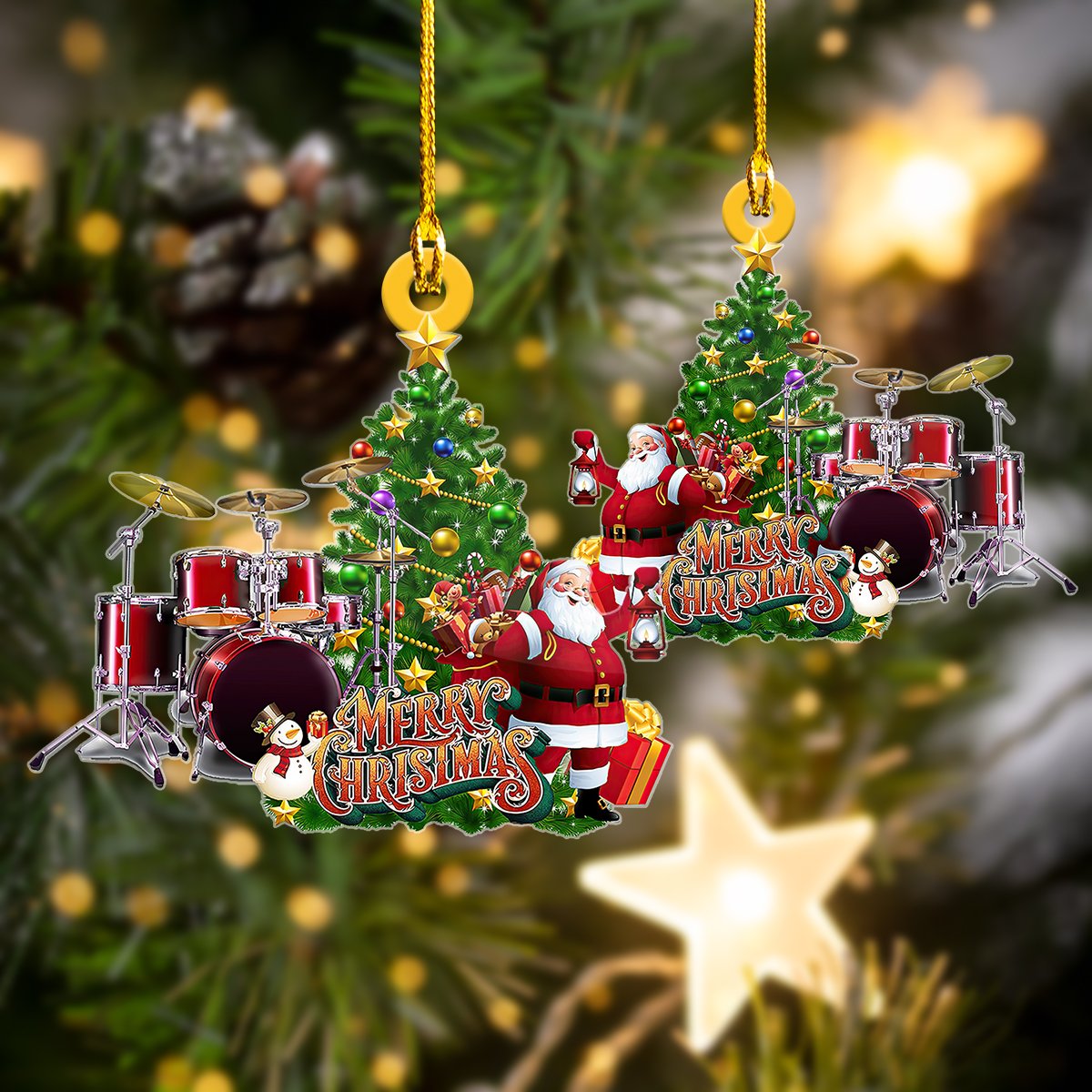 Custom Merry Christmas Drum Pine Tree Shaped Ornament, Gift for Drum Player OO1652