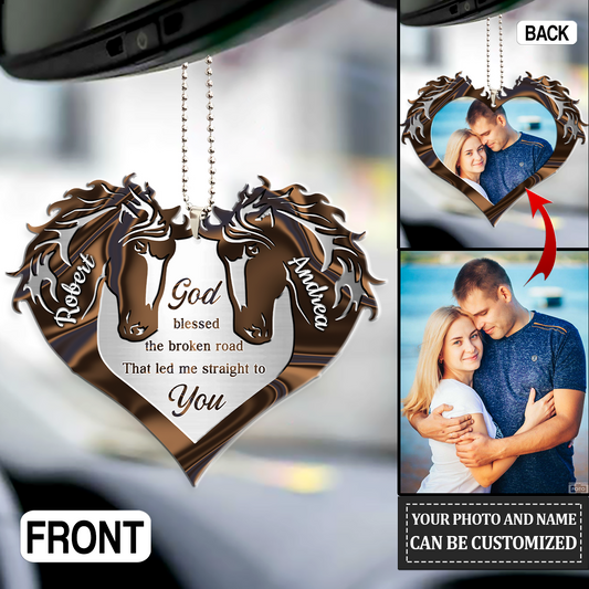 Heart Of Couple Horse God Blessed Personalized Two Sided Ornament, Couple Ornament For Car, Car Hanging Ornament OO0144