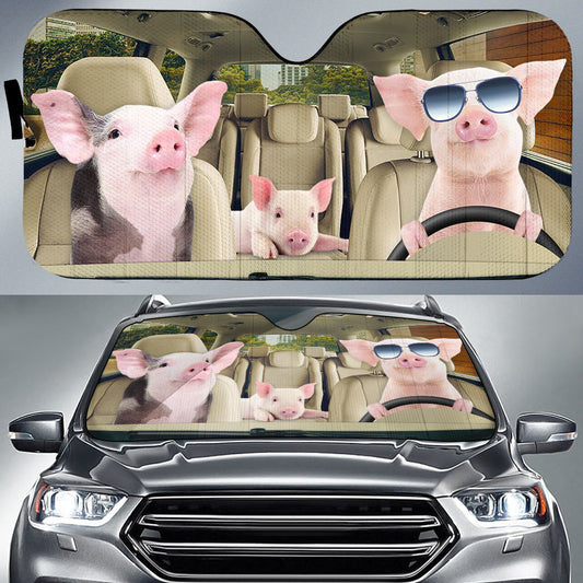 Couple Pig Driving The Car Sun Shade, Funny Car Sunshade Windshield SO0374