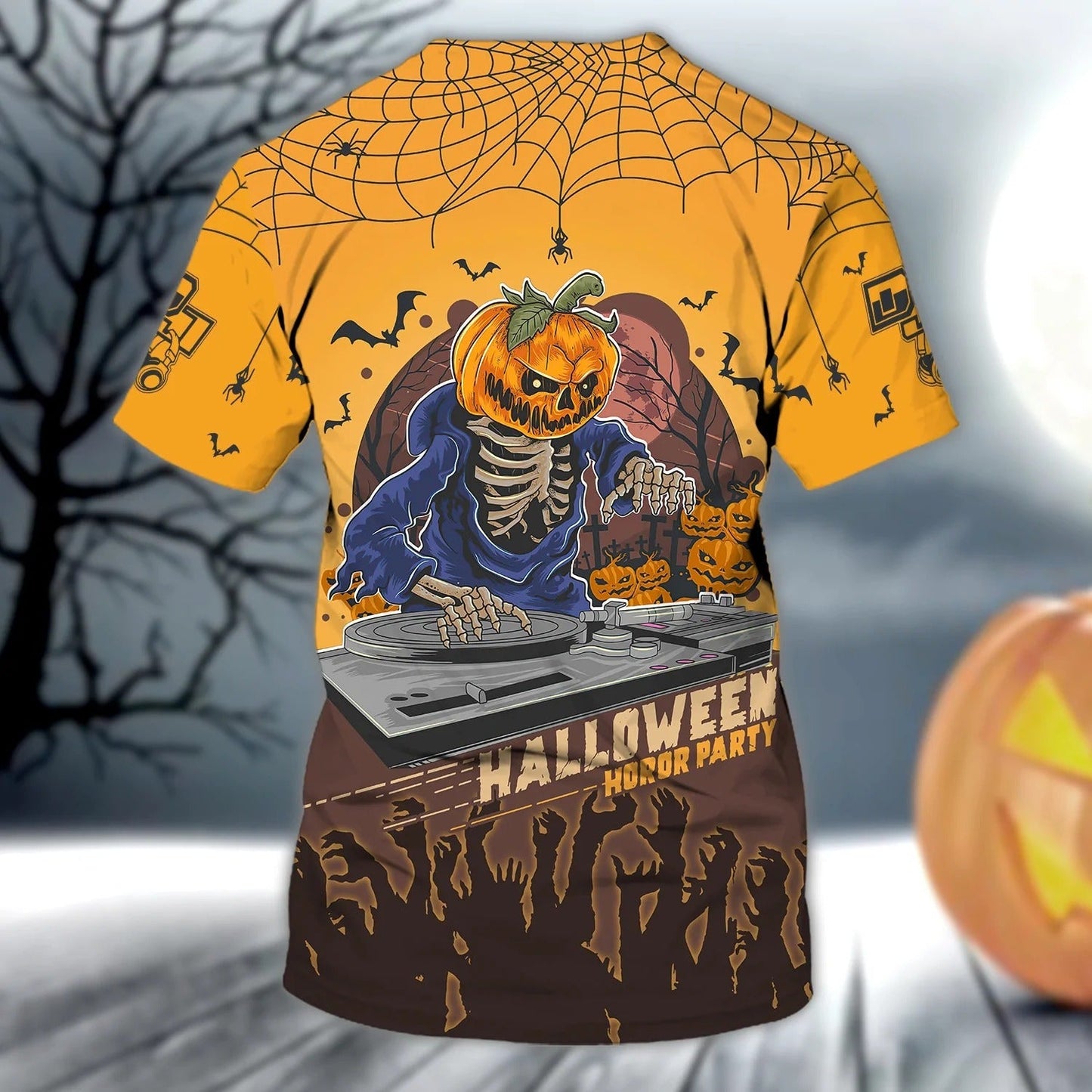 Custom 3D Halloween Honor Party DJ Tee Shirt, Skeleton Halloween Funny Shirts TO2386