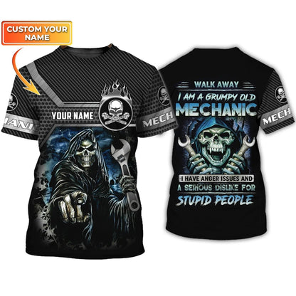 Grumpy Old Mechanic 3D Shirts Personalized Name, Skull Mechanical Tshirt For Him, Mechanic Men Shirt TO2601