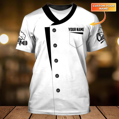 Custom Name White Chef Shirt, Fill Printed Chef Shirt Short Sleeve, Summer Chef Shirt TO0867