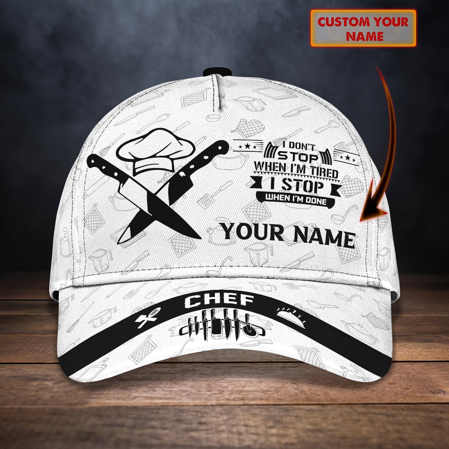 3D Classic Cap Chef Personalized Name Cap 30 Lasfour CA2481