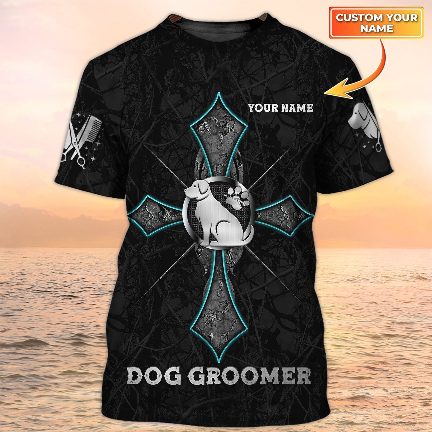 Personalized 3D Cross Dog Groomer Black Shirt Pet Groomer Uniform Salon Pet TO1882