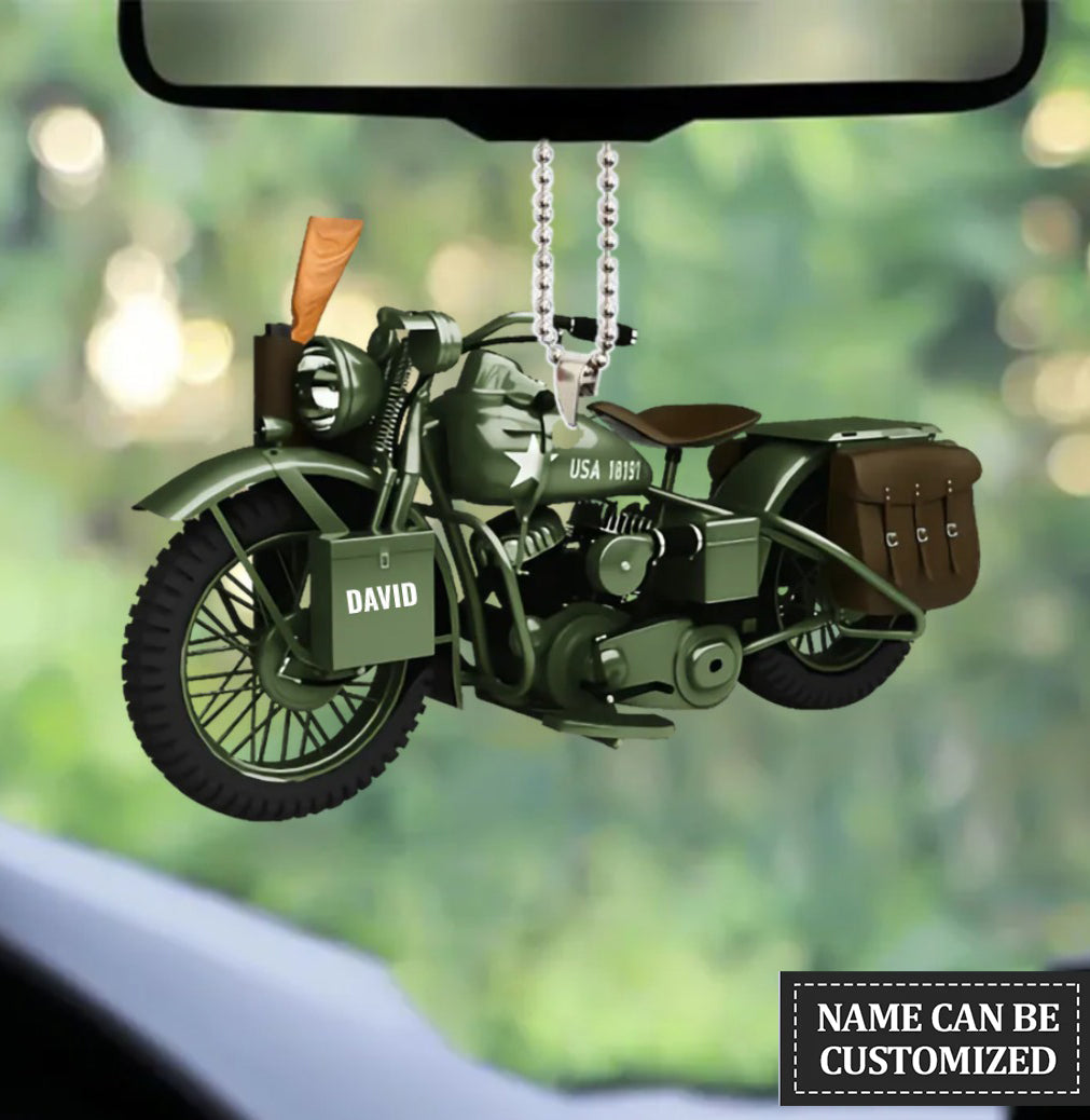 Personalized Army Military Motorcycle Car Hanging Ornament, Ornament For Army Men OO0133