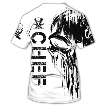 Personalized Name 3D Skull Chef Shirt, White Skull Uniform Shirt For Master Chef, Chef Gifts TO1003