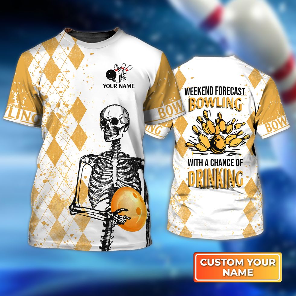 Personalized Name Skull Bowling Shirt, Weekend Forecast Bowling With a Change of Drinking, Uniform Team Bowling TO3099