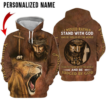 Custom With Name Name Jesus Faith Over Fear Stand With God 3D All Over Printed Clothes Jesus And Lion 3D Hoodie TO0258