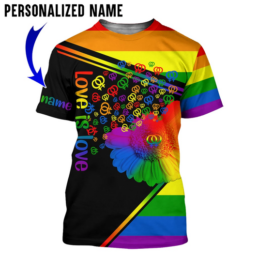 Personalized With Name Love Is Love, LGBT Sunflower 3D Shirt LO0652