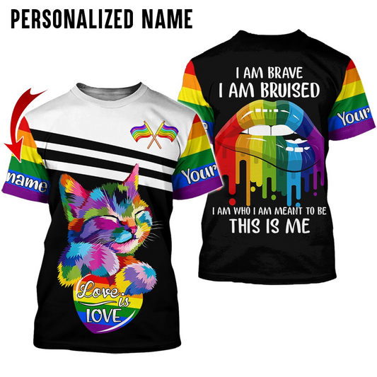 Personalized LGBT 3D With Name, Cat Love Is Love, Gift For Lesbian Gay Shirt LO0633