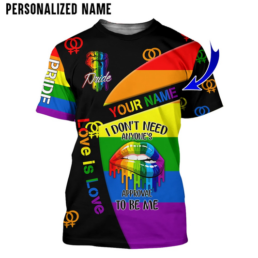 Personalized Name LGBT 3D All Over Printed Clothes, Rainbow Flag Lips, Lesbian 3D Shirt LO0635