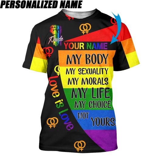 Personalized With Name Pride LGBTQ Shirt Apparel Full Print My Choice Not Yours, 3D Pride Men Shirt LO0656