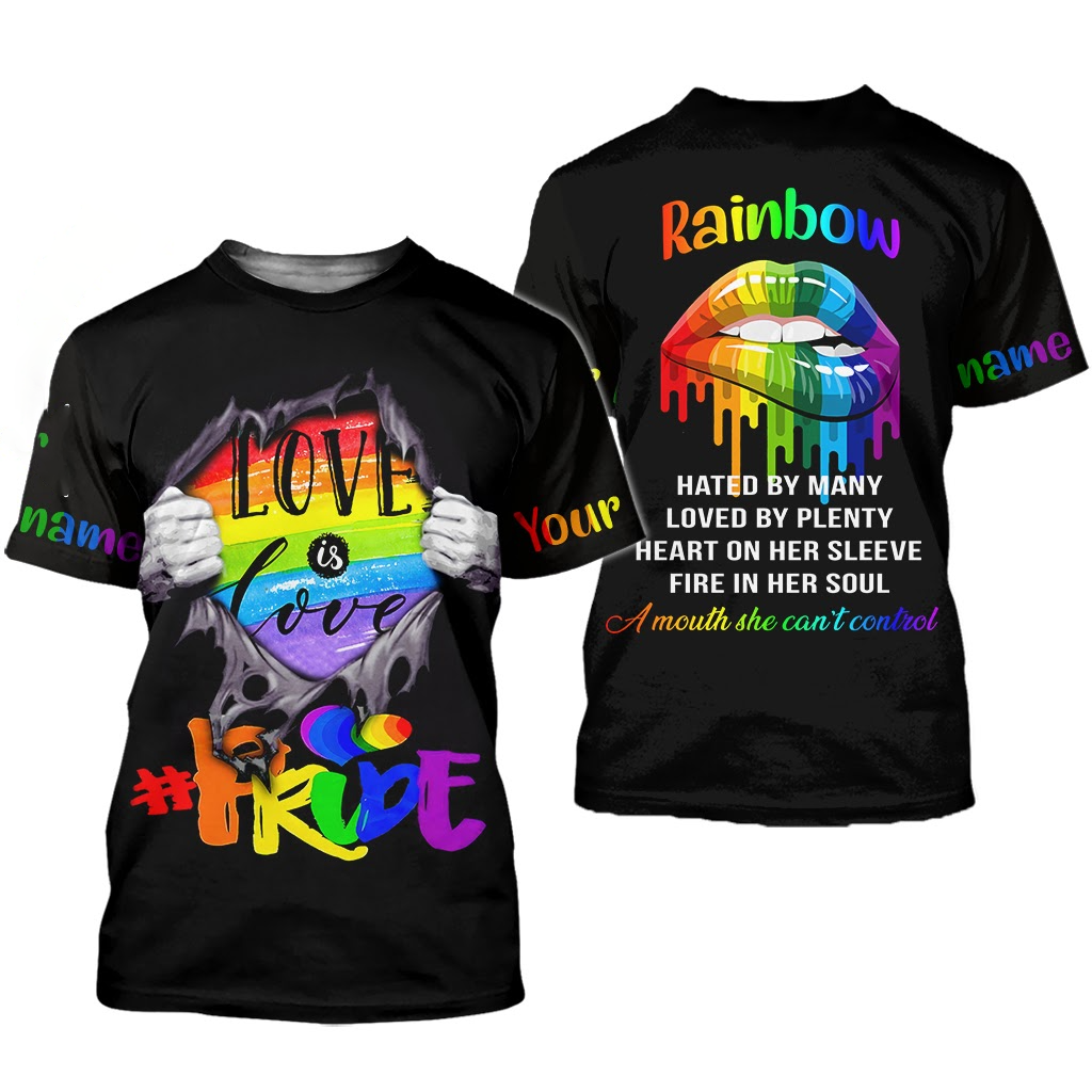 Customized With Name Rainbow Lips 3D LGBT Shirt, Pride Love Is Love, Support LGBT Gift LO0620