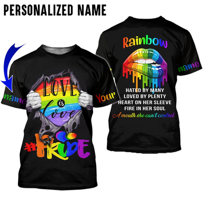 Customized With Name Rainbow Lips 3D LGBT Shirt, Pride Love Is Love, Support LGBT Gift LO0620