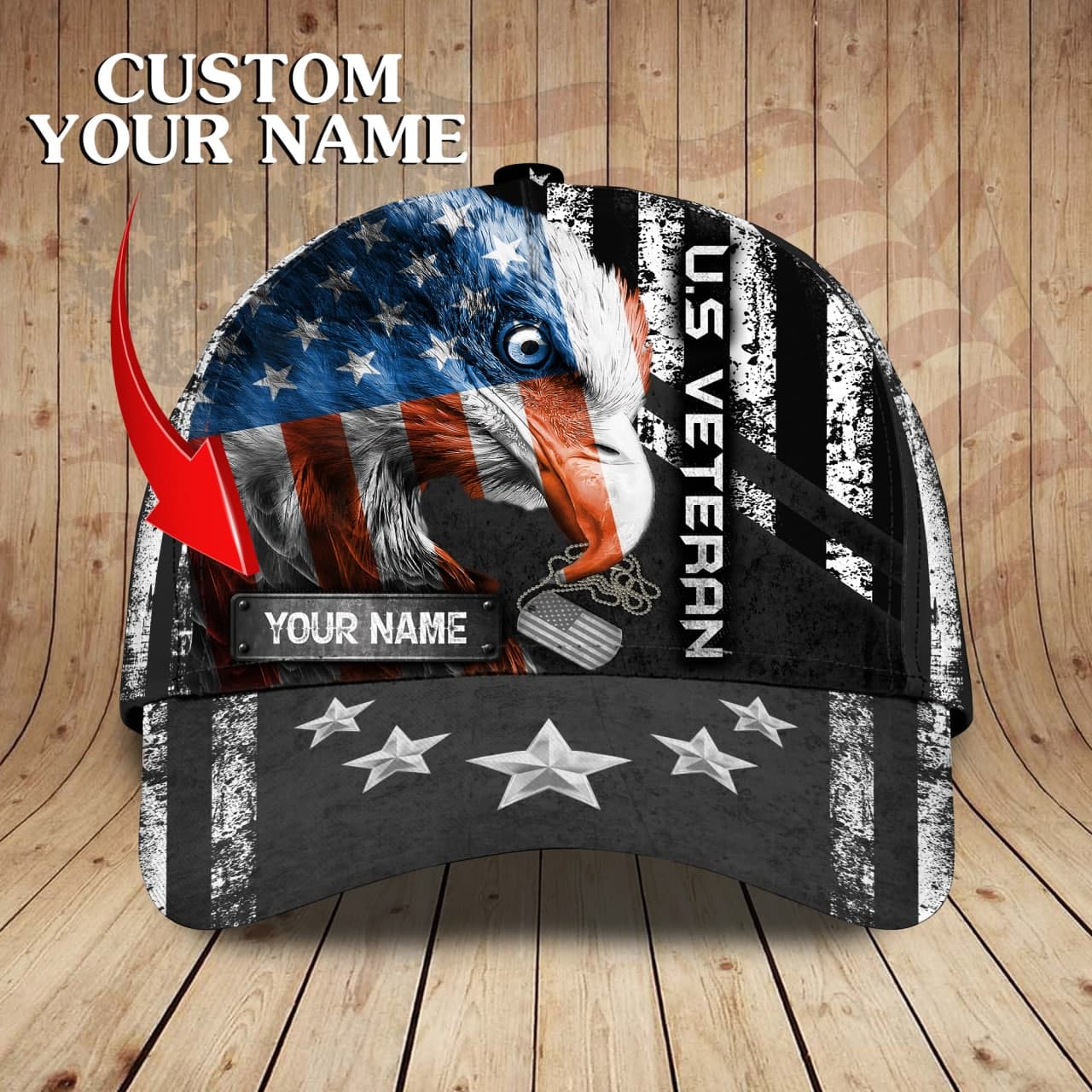 3D Classic Cap Veteran Personalized Name Cap Lasfour CA0530