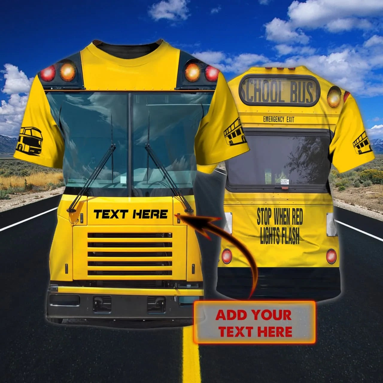 Custom School Bus T Shirt, Funny 3D Bus Tshirt Men Women, Stop When Red Lights Flash TO2258