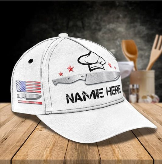 3D Classic Cap Chef American Flag Personalized Name Cap Lasfour CA1123