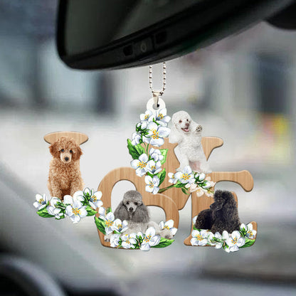 Poodle Ornaments For Auto Home Love Flowers Dog Lover Car Hanging Ornament OO0874