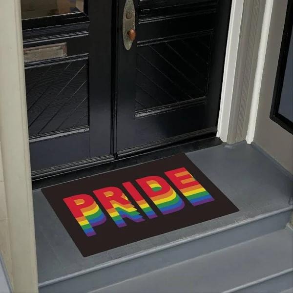 Pride Lgbt Door Mat Gay Rainbow Retro Colors Black Doormat, Lgbt Home Decorative Welcome Doormat LO1278