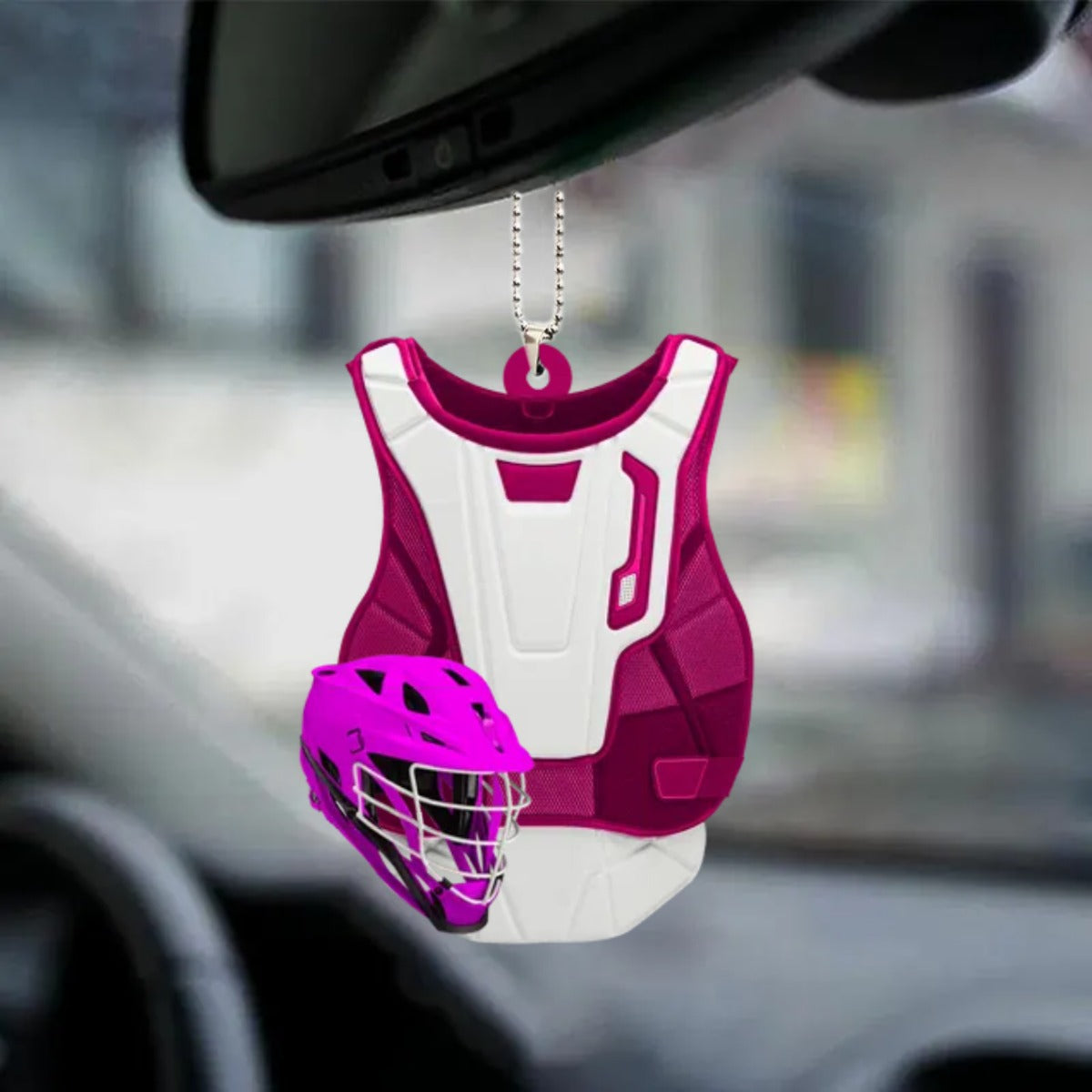 Personalized Lacrosse Uniform And Helmet Flat Acrylic Car Hanging Ornament, Gift for Lacrosse Players OO0140