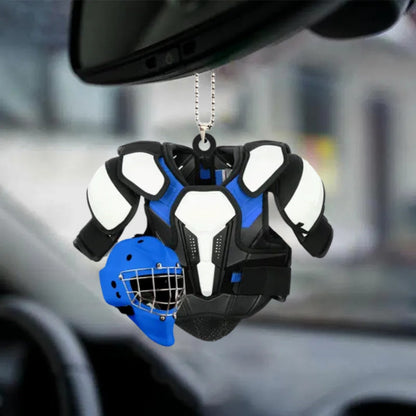 Personalized Hockey Helmet and Shoulder Pads Flat Acrylic Car Hanging Ornament, Hockey Car Ornament OO0141