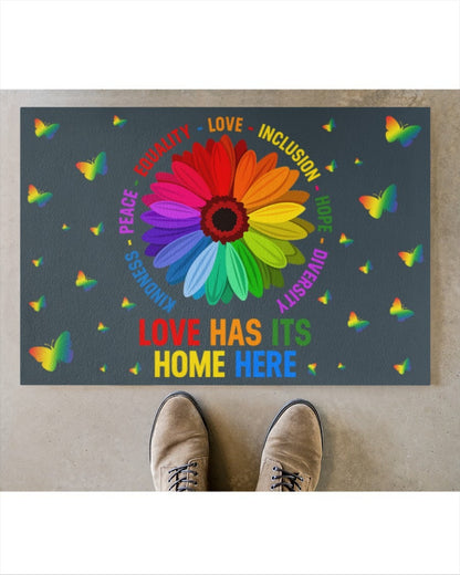 Rainbow Doormat For Gay Pride, Love Has Its Home Here Doormat, Indoor Mat For Lesbian LO1266