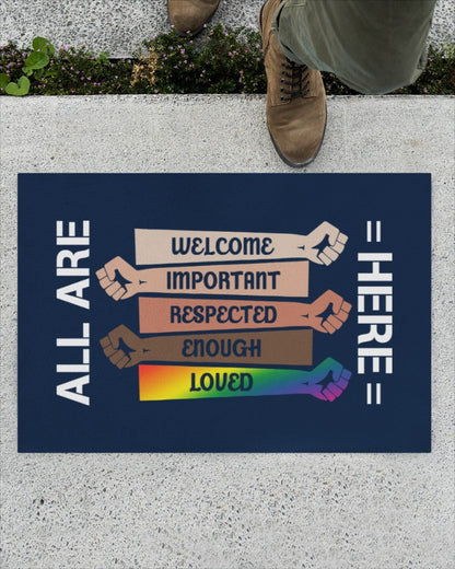 Welcome Door Mat, All Are Here Support Lgbt Doormat, Ally Gifts, Pride Doormat LO1262