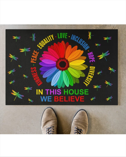 Outdoor Welcome Pride Doormat, In This House We Believe Lgbt Mat, Gay Pride Mat, Lesbian Doormat LO1267