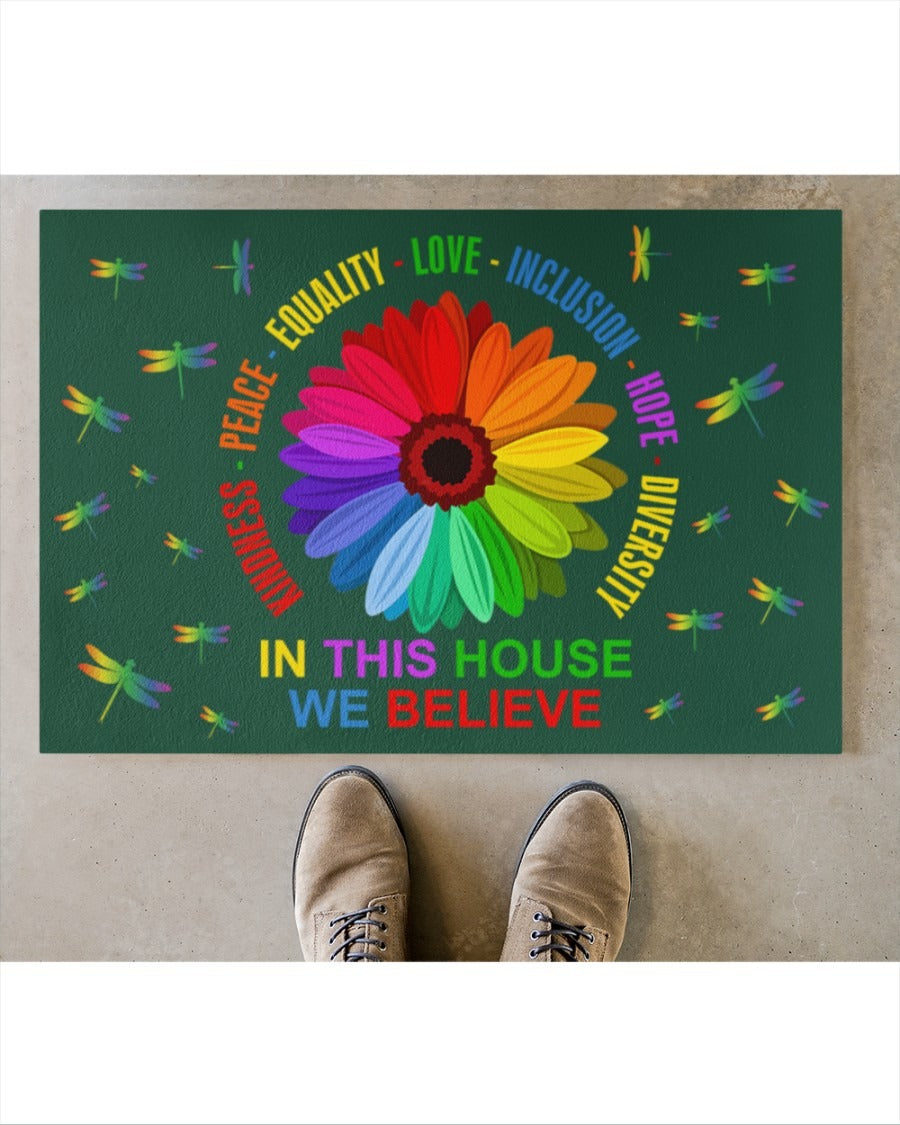 Outdoor Welcome Pride Doormat, In This House We Believe Lgbt Mat, Gay Pride Mat, Lesbian Doormat LO1267