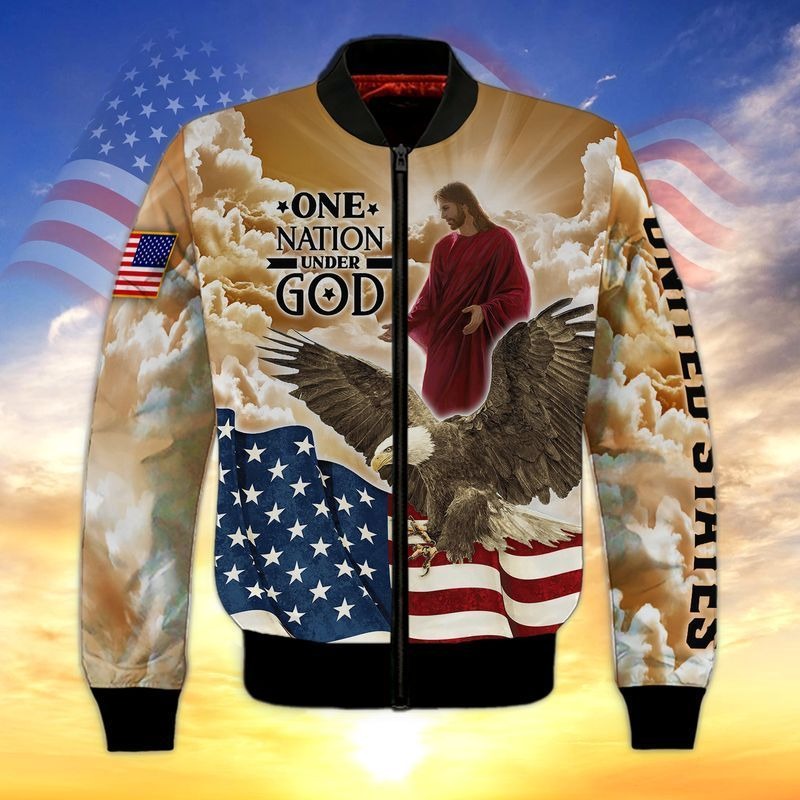 4Th Of July One Nation Under God 3D T Shirt, Independence Day Hawaiian Shirts, Jesu And Eagle 3D Shirts TO0217