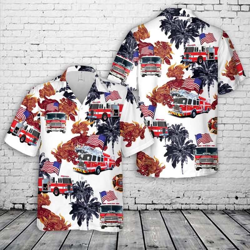 Dragon Palm Tree, Fire Trucks 4th Of July Hawaiian Shirt, Gift for Firefighter HO5632