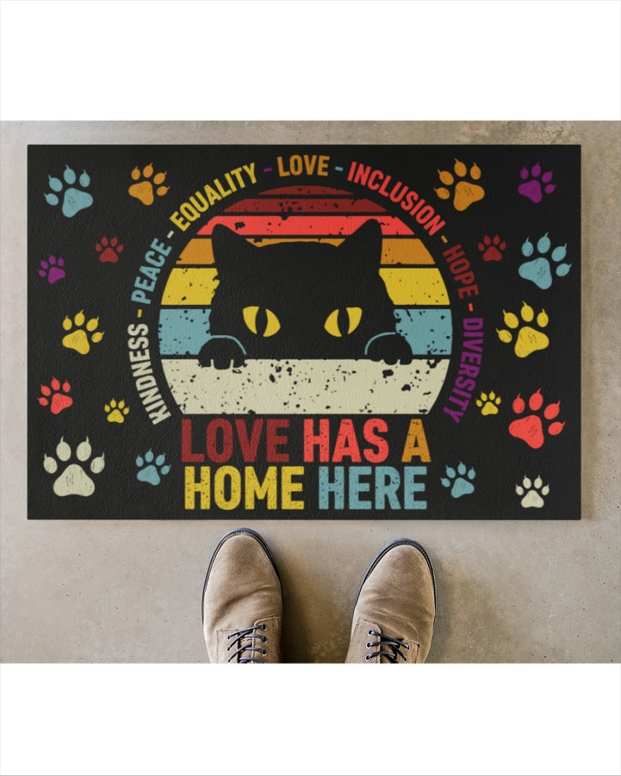 Pride Cat Doormat, Love Has Home Here, Pride Welcome Mat, Ally Gift, Lesbian Home Gift, Gay Doormat LO1258