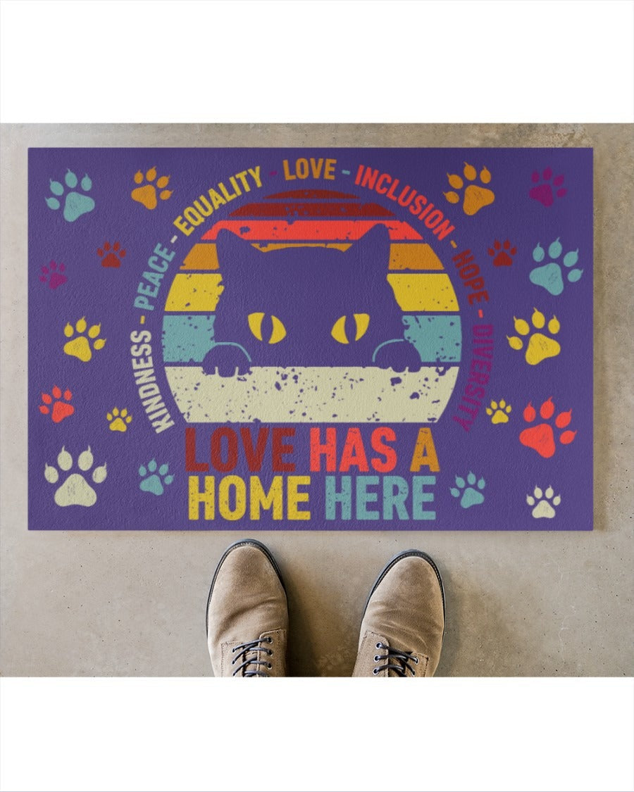 Pride Cat Doormat, Love Has Home Here, Pride Welcome Mat, Ally Gift, Lesbian Home Gift, Gay Doormat LO1258