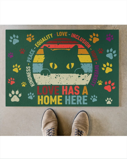 Pride Cat Doormat, Love Has Home Here, Pride Welcome Mat, Ally Gift, Lesbian Home Gift, Gay Doormat LO1258