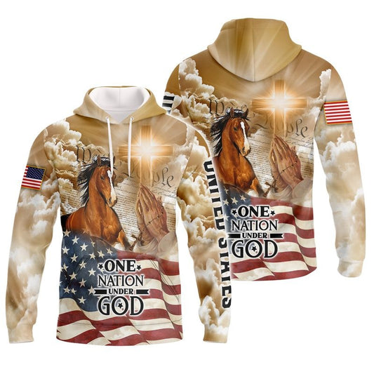 American Horse All Over Print 3D T Shirt, One Nation Under God Patriotic 4Th Of July 3D Hawaiian Shirt TO0218