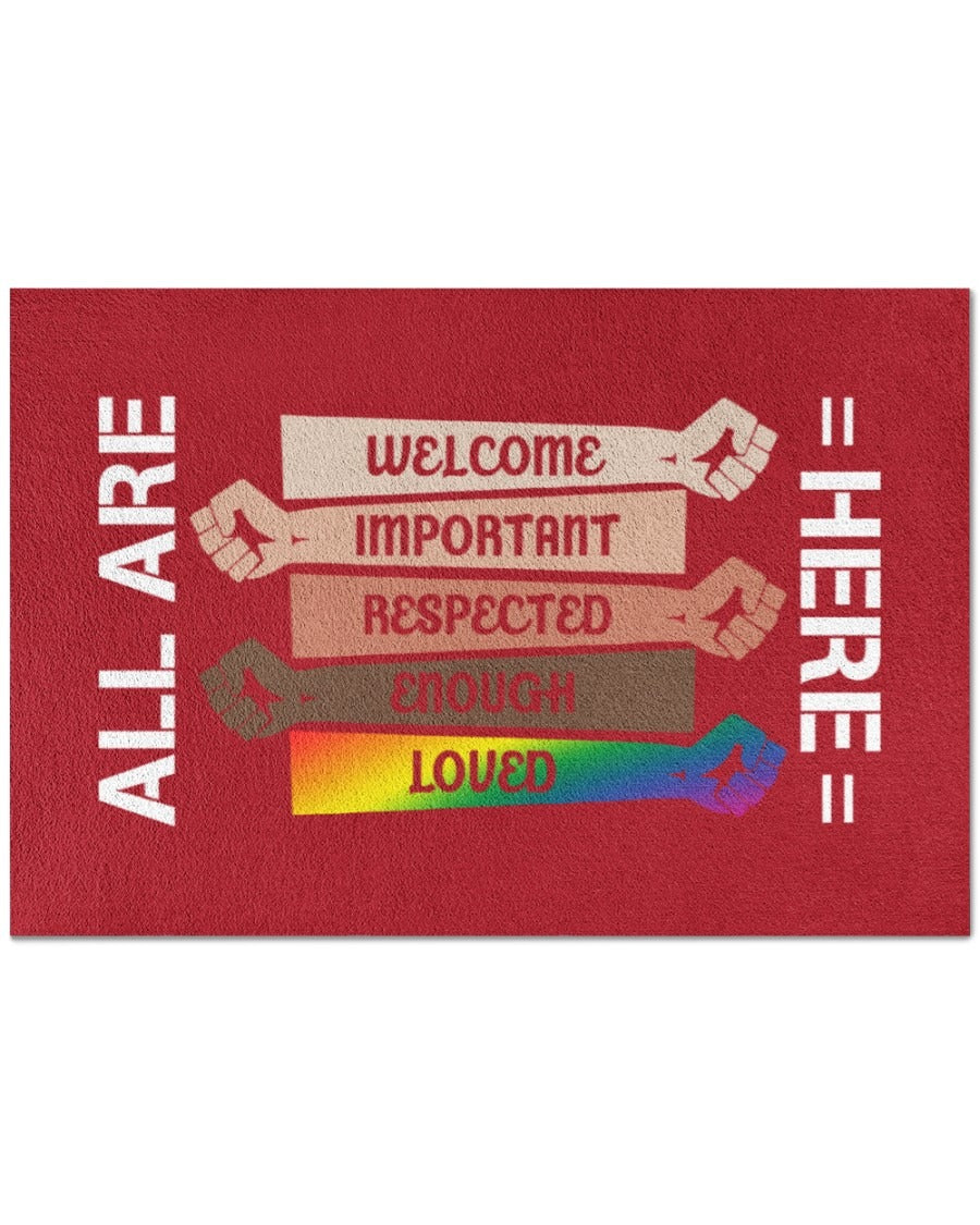 Welcome Door Mat, All Are Here Support Lgbt Doormat, Ally Gifts, Pride Doormat LO1262