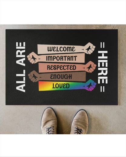 Welcome Door Mat, All Are Here Support Lgbt Doormat, Ally Gifts, Pride Doormat LO1262