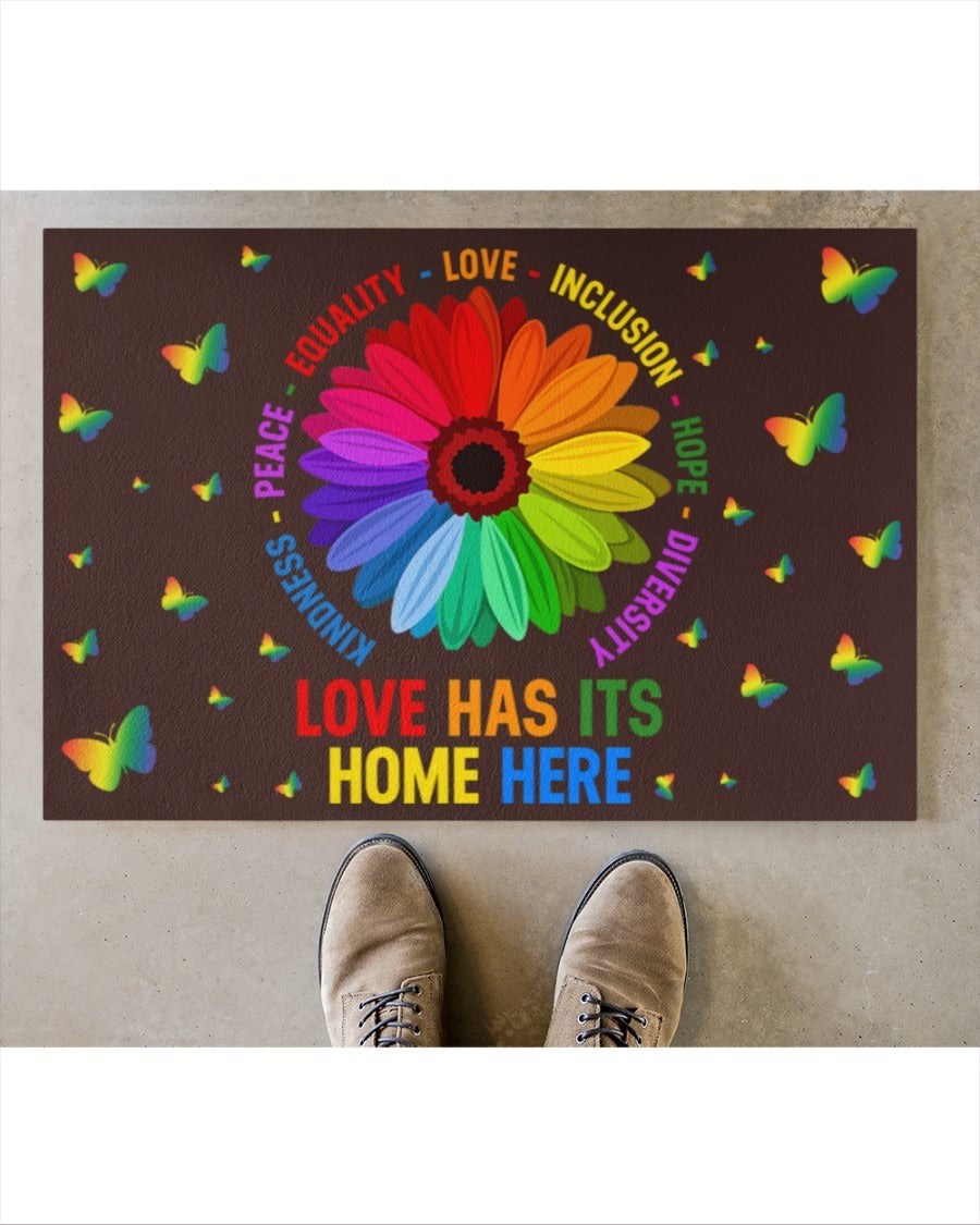 Rainbow Doormat For Gay Pride, Love Has Its Home Here Doormat, Indoor Mat For Lesbian LO1266