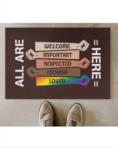 Welcome Door Mat, All Are Here Support Lgbt Doormat, Ally Gifts, Pride Doormat LO1262