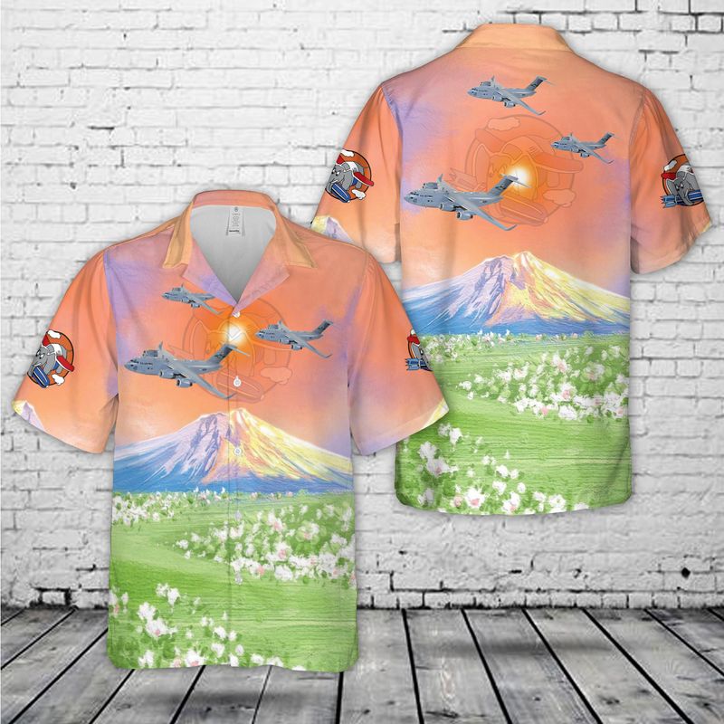 US Air Force 728th Airlift Squadron Flying Knights Boeing C-17 Globemaster III Hawaiian Shirt HO5578