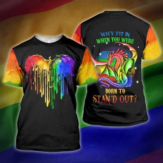 Heart Dragon Lgbt Why Fit In When You Were Born To Stand Out 3D All Over Printed Shirt, Lgbt Pride Shirt LO0860