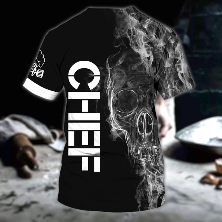 Custom Chef Skull Black 3D Tshirt, Skull Master Chef Shirts, Chef Shirt TO0991